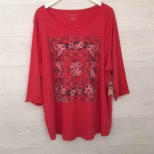 LUCKY BRAND Graphic Print Top, Size 3X